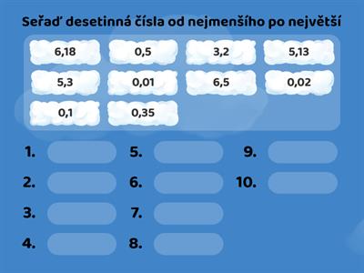 desetinná čísla - vzestupně