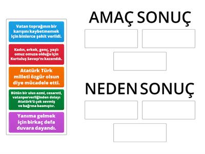 Amaç-sonuç Neden-sonuç (Bayrağımızın Altında Etkinlik 4)