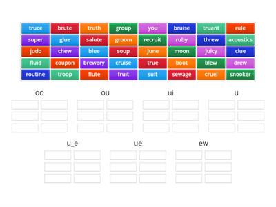 Sorting task /oo/ <oo> <u_e> <u> <ou> <ue> <ui> <ew>﻿
