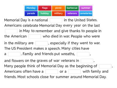 Memorial Day cloze