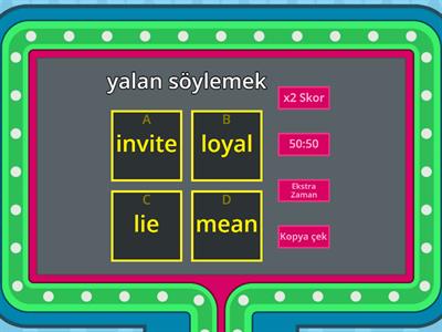8 1.ÜNİTE KELİME KARTLARI SETİ- 5  (İ-M) (20) Quizshow testi
