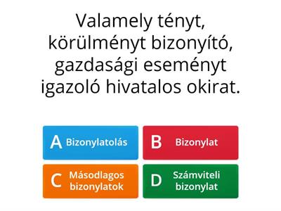 A bizonylatok témakörben szereplő fontos fogalmak kvíz