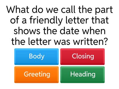Understanding parts and kind of friendly letters.