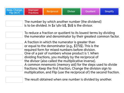 Dividing Fractions Vocabulary