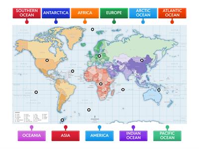 Label the continents and oceans.