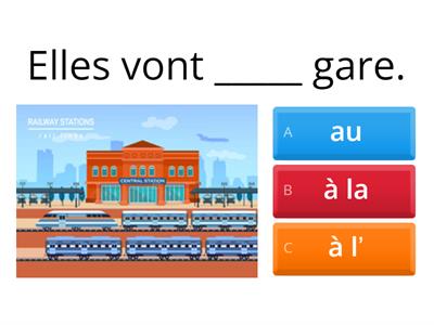 F1 U4 : En ville. Le verbe aller + au, à la, à l’+ les endroits dans la ville.