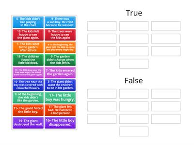 Class 6B_Ch-The Selfish Giant (State TRUE or FALSE)