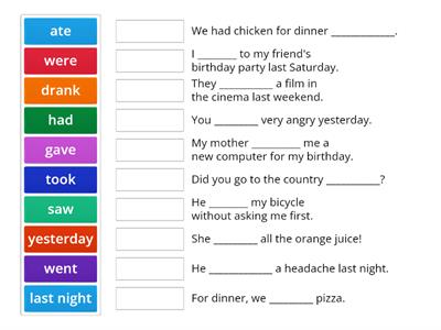 Past Simple Irregular Verbs Match Up