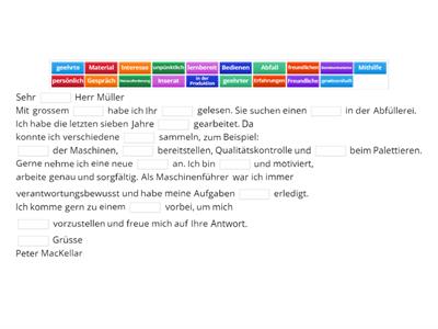 Bewerbungsbrief mit Lücken