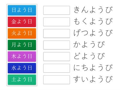 Days of the week　KANJI to ひらがな Match