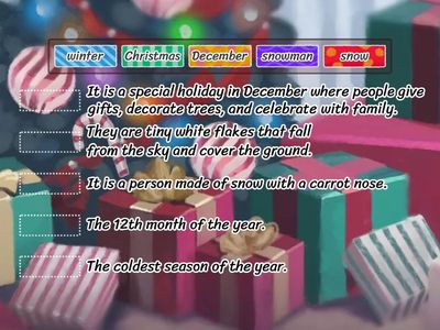 Annemie English - 아느미 잉글리시 - 원어민 영어 교습소 Christmas Word List 1: The Month of December - Match: word & definition