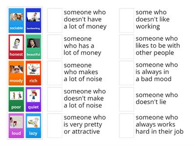 Adjectives - Definition Match Activity