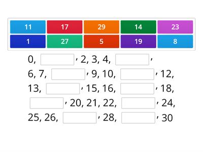 1º ano- Complete a sequência numérica de 0 até 30