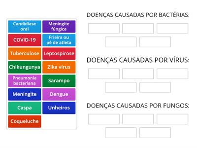 Doenças  comuns causadas por microrganismos: fungos, bactérias e vírus.