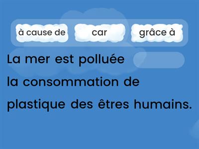 Complétez avec le connecteur de la cause qui convient dans chaque cas.