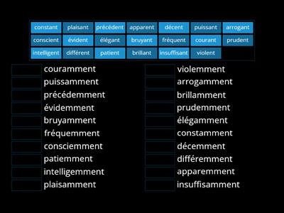 les adverbes en "ment" 2, relie chaque adjectif à l'adverbe correspondant