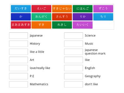 Hiragana School Subjects+like words