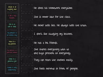 MATCH THE SENTENCES / ADJECTIVES AND MEANINGS