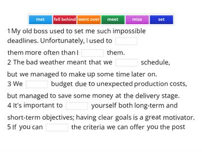 Verb-noun collocations for objectives, obstacles and solutions