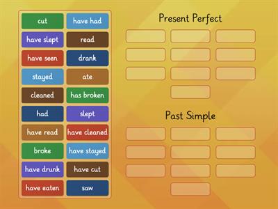 Present Perfect or Past Simple? Helyezd el az igéket a megfelelő csoportba!