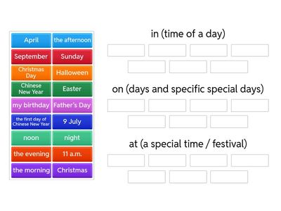 Prepositions of time and festivals