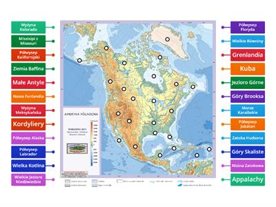 Znajomość mapy fizycznej Ameryki N