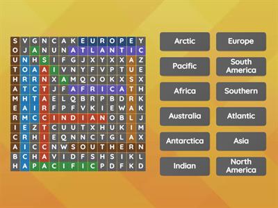 Oceans & Continents Word Search