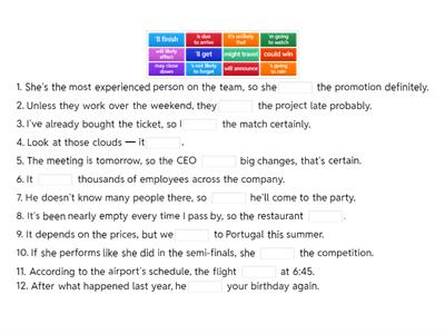 future probability hw sentences