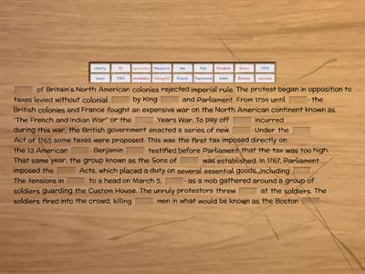 American Revolution Cloze Part 1