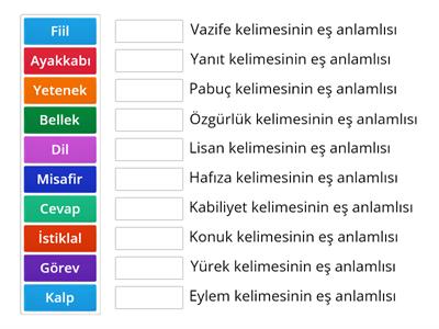 5. sınıf eş anlam etkinliği