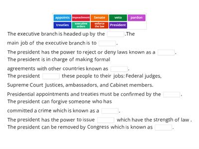 Executive Branch Fill in Blank