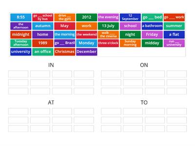 Prepositions at/in/to/on (Unit 4B)