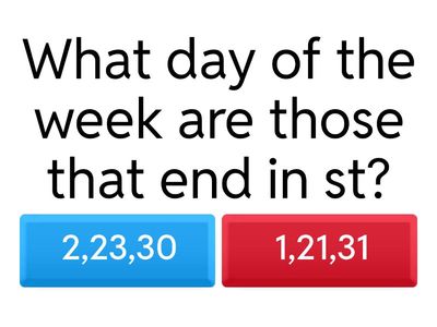 ordinals numbers on the months