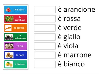 Collega la frutta e la verdura al colore corretto