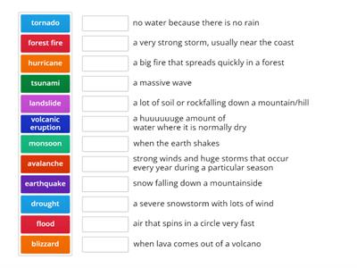 Natural Disasters - match up