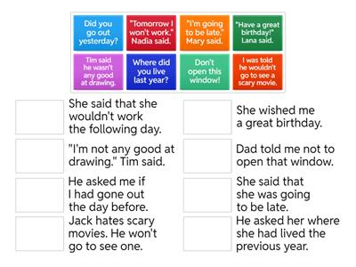 Reported Speech Match up