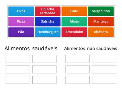 Alimentos saudáveis e não saudáveis