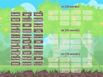 in, on, at time prepositions