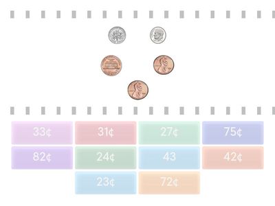 Coins adding dimes, nickels, pennies