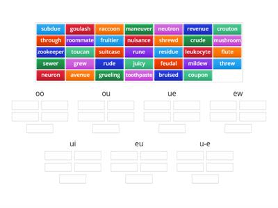  /oo/ oo, ou, ue, ew, ui, eu