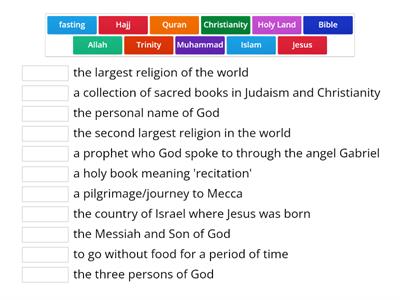 Match up Islam and Christianity