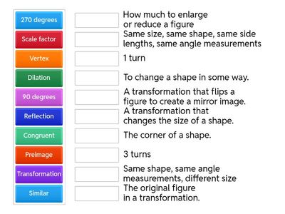 Transformations Vocabulary Quiz