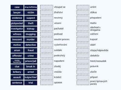 Crime Vocabulary (match Up) 8th grade HARDER