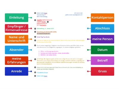 Bewerbungsbrief: Elemente zuordnen