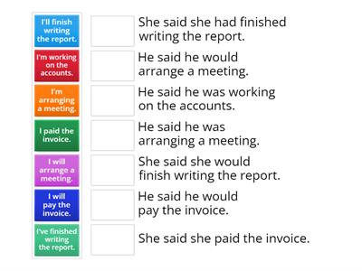 Match direct speech to reported speech