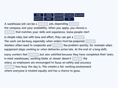 Warehouse Job - Gap-Fill + Vocabulary