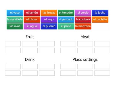 Food sort categories