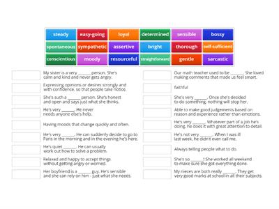 Personality adjectives