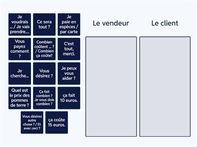 Je fais mes courses : classez les phrases du vendeur ou du client