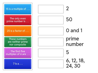 Match up prime, factor, and multiple